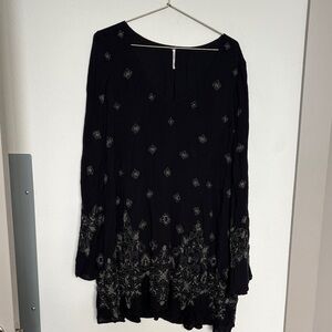 Free People Black and Gray Patterned Long Sleeve Dress